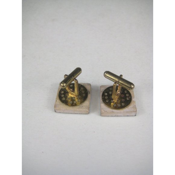 Ceramic Enamel Goldtone Set 2 Bullet Cufflink Vintage Black Pink - Picture 5 of 6